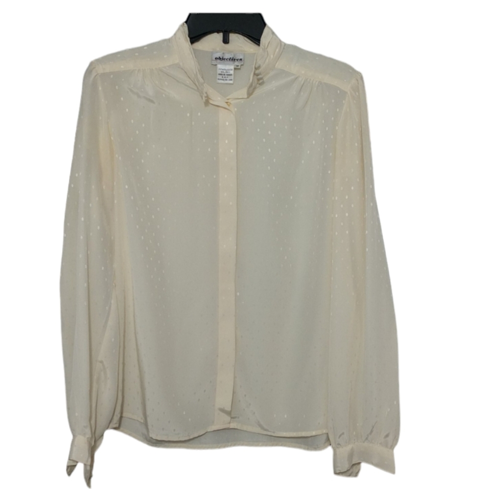 Ivory Long Sleeve Blouse Buttons at Neck sz 10